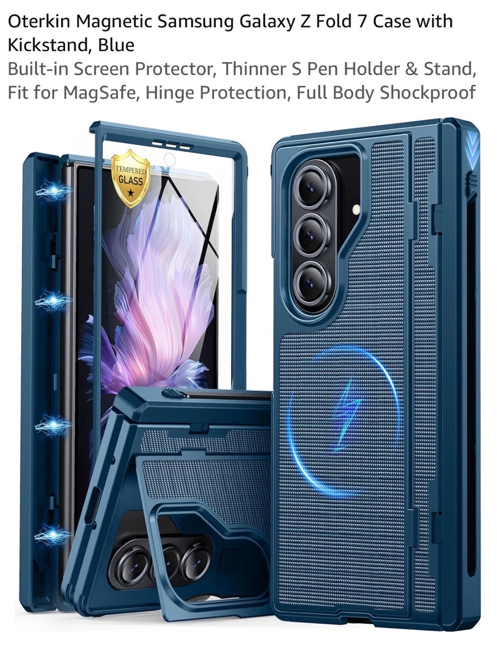Magnetic Case for Samsung Galaxy Z Fold 7 - Blue built in screen protector